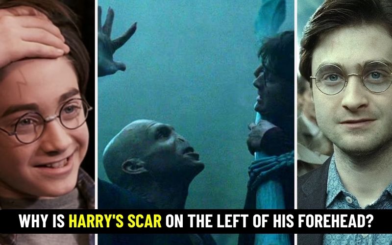 Why is Harry's scar on the left of his forehead in this sequence?